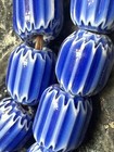  19  Antique Italy Venetian Glass Blue Chevron Trade Beads - 10 Mm