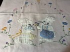 Vintage Baby Quilt Hand Embroidered Quilted Bunnies Satin Edge