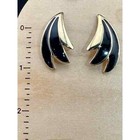 Vintage Gold Tone Black Enamel Earrings Mcm Mid Century Modern
