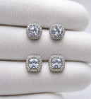 2pair Silver Plated Stud Earrings With Cubic Zirconia For Men  Women Unisex Gift