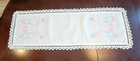 Beautiful Vintage Hand Embroidered Dresser Scarf table Runner 42 X 15  Blue Bird