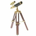 Handmade Antique Brass Mini Double Barrel 10   Telescope Tripod Style Wooden