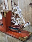 Vintage Ship Wood Bookends Set Of 2 Clipper Boat Sails Nautical Schooner