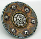 Antique Victorian Button Brass   Cut Steel Trims Blue Tints 1-1 8 