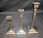 Silver Plate Graduated Candle Holder Lot Of 3 Square Base Candlestick Column