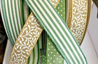 1 5  Natural Sage Fern Wired Ribbon 10 Yds - Stripes  Dots Or Vines Style