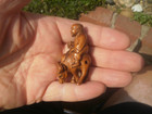 2b  Hand Carved Wood Netsuke Old Man Riding On Ox Collectable Boxwood Figure