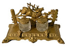Antique Bradley   Hubbard B h Brass Stag Deer Hunting Hounds Inkwell 3549 7030