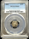   wow Piece   1861 Three Cent Piece- Pcgs Graded Ms63  fantastic Eye Appeal 
