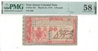 March 25  1776 6 Pounds New Jersey Fr Nj-183 Pmg Au-58 Epq