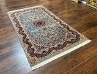Indo Per sian Ker man Rug 3x5  Light Blue  Floral Medallion