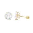Round Cz Studs Screw Back Earrings Solid 14k Yellow Gold Clear Basket Set 