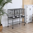 Double Rolling Bird Cage With Removable Metal Tray And Storage Shelf