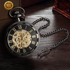 Mens Classic Steampunk Pocket Watch With Chain Skeleton Hand Wind Mechanical Poc