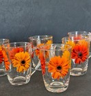 Vintage Glass Espresso Demitasse Cup Set 6 Arc France Gold Orange Yellow Gerbera