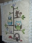 Reversible Baby Quilt W  Embroidered Owls Nature Birds   Mushrooms 31   x40   
