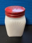 Vintage Antique 1940 s Dutch Boy Milk Glass Pepper Shaker Red Lid
