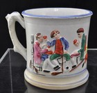 Large Antique Molded Tavern Scene Frog Porter Mug Circa 1860