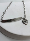 Vtg Nickel Silver Baby Child Id Figaro Bracelet   Anson Sterling Heart Charm