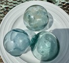 Authenticjapanese Glass Fishing  Floats 3   3 25  Hand Blown Set Of 3 Blue green