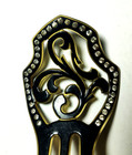 Elegant 1920s Two Tone Celluloid Triple Fork Hair Comb Rhinestones Scroll
