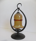 Amber Bubble Glass Tea Light Candle Holder Cast Iron Lantern 12 