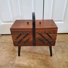 Wood Sewing Box Accordion 3 Tier Fold Out Chest Mid Century Modern Vintage