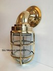 Antique Industrial Wall Light Vintage Retro Cage Bulkhead Gold Brass Ship