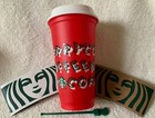 Starbucks  2019 Holiday  red Reusable Plastic Hot Cup Grande 16 Oz bpa-free new  