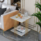High Gloss Sofa Side Table Stone Coffee End Table Living Room Bedroom Gold White