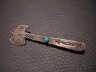Vtg 1970s Navajo Native American Tomahawk Pin Turquoise Thunderbird Sterling