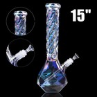 15  Iridescent Glass Bong Percolator Water Pipe Thick Smoking Hookah Beaker Us
