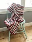 Vtg Handmade Crochet Afghan Throw Blanket Scallop Edge Blue Mauve White 58x41