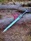 Carbon Steel Battle Sword W  Leather Sheath     Functional Cutting Blade  Handmade