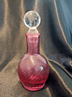 Vintage Cranberry Glass Red Swirl Perfume Decanter W glass Ball Stopper