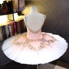 Girls Professional Pink Ballet Tutu Dress Handmade Gold Embroidery Stage Costume