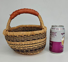 Small African Bolga Basket Beautiful Condition Hand Woven  Leather Handle