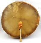 Antique Tribal Native Buffalo Hide 17  Wood Framed Drum   Bone Mallet