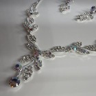 Silver Tone Clear Round Crystal Rhinestone Jewelry Set Necklace Earrings