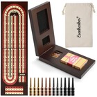 Foldable 4-track Cribbage Board Game Set - Solid Wood  12 Pegs  Felt Storage  2-