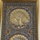 Antique Framed Sequin Peacocks Burmese Kalaga Hand-embroidery Tapestry 18   x42   