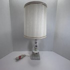 Vintage Porcelain Table Lamp Applied Roses Flowers Marble Base 