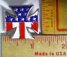 Maltese Cross Pin W usa Flag Vintage Collectible Old American Biker Vest Pinback