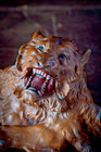 Antique Victorian Cold Painted Cast Iron Figural Lion Inkwell