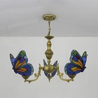 Antique Bronze Victorian Style Chandelier Stained Glass Pendant Light Fixture