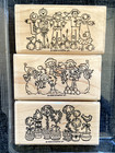 Stampin Up Rubber Stamp Set Of 3 Great Groupings Snowmen Scarecrow Flowers Vtg