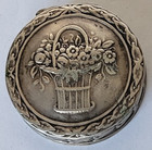Vintage Metal Snuff Or Pill Box 800 Silver Germany Basket With Flowers 1 25 wide