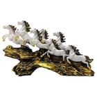 Decorative Resin 7 Running Horse Statue  White Horses On Golden Wave Base  45 Cm