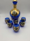 Murano Tre Fuoco Cobalt Blue   Gold Decanter Set 6 Glasses Venetian Art Glass