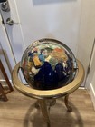 37    Tall Blue Lapis Gemstone World Globe With Tripod Brass Floor Stand Very Nice